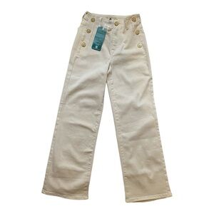 NWT Frank Lyman Design Beige Wide-Leg Sailor Jeans with Gold Diamonds Buttons
